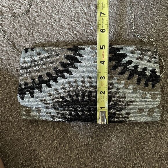 Hand Beaded Silver Luna Bag By James Ascher $194 Evening Clutch Silver Black - Picture 7 of 9